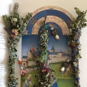 "Moon" themed mint and lavender herbal botanical wand with pearl charm